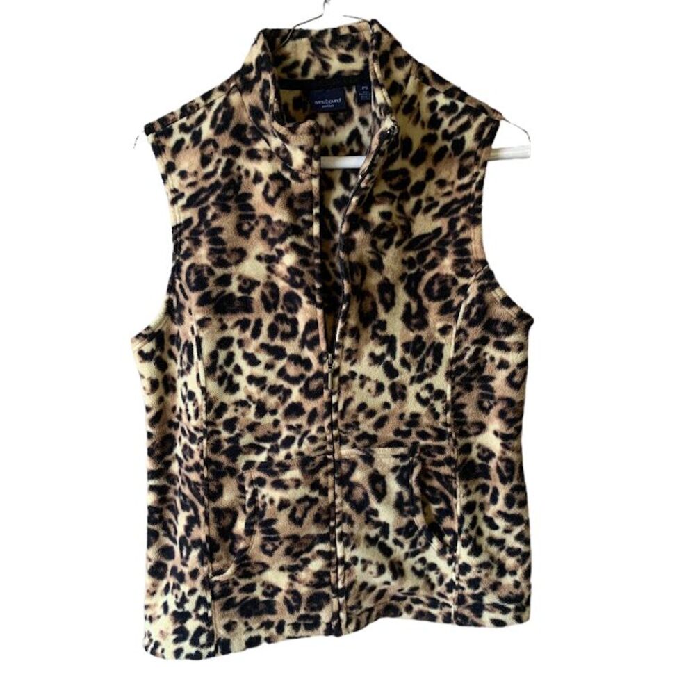 Westbound Leopard Animal Print Vest Size PS Zip Fleece Sleeveless Pockets